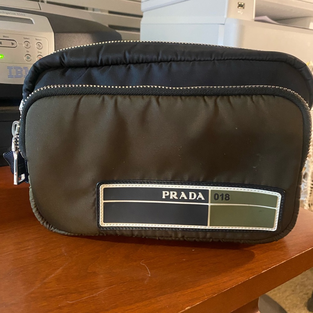 Prada Dark Olive Green mens necessity Bag with Two-Tone Design and Durable